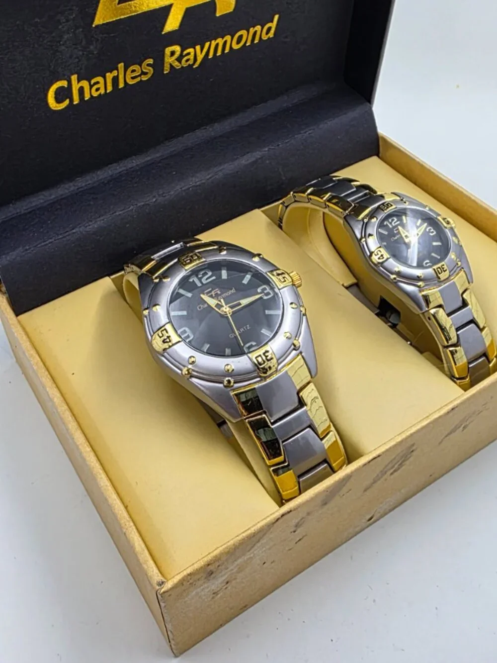 Vintage Charles Raymond His & Hers Two-Tone Quartz Watch Set (Models V0369G & V0